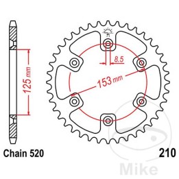 κορώνα μετάδοσης κίνησης 44t p-520 ø125 mm ø153 mm