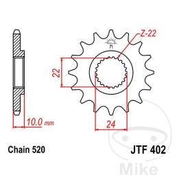 fijn tandwieloverbrenging rondsel 14t 520 ø22/24