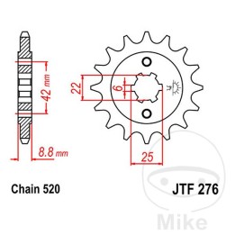 grobgang-übertragungsritzel 16t 520 6 ø22/25