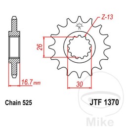 transmisijski verižnik z finim ozobjem 14t p-525 ø26/30mm