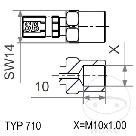 fixed internal thread typ710 m10 x 1.00