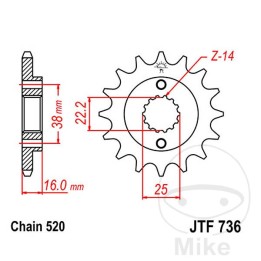 fine gear transmission pinion 13t p-520 ø22/25 mm