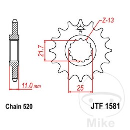 πινιόν μετάδοσης λεπτό γρανάζι 15t p-520 ø21.6/25 mm