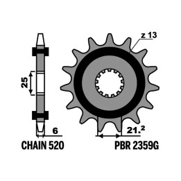 piñón de acero estándar 2359g - paso 520