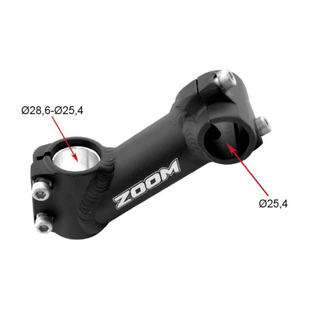 stem for mtb/city uno handlebars in matte black aluminum with 35º angle and ø25.4-ø28.6 mm headset