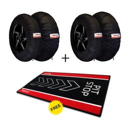 kit 2 juegos de calentadores de neumáticos y alfombra paddock pit stop de regalo smart 110/120