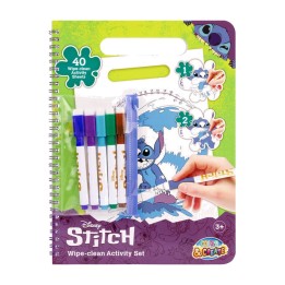 set de actividades borrable con 40 láminas y rotuladores disney stitch