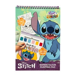 libro de dibujo con acuarelas y pincel disney stitch