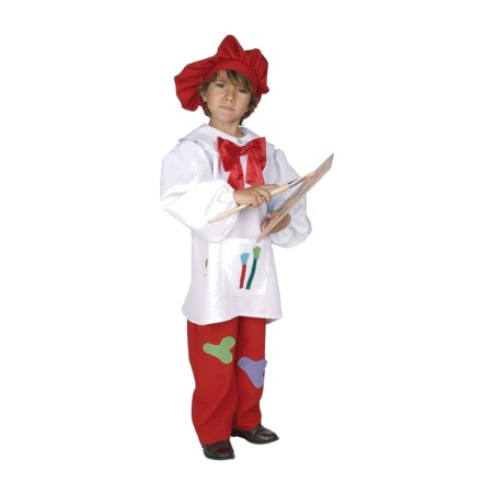 fato infantil de pintor com casaco com laço e gorro