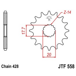 JT SPROCKETS Front sprocket in SMC420 alloy steel for motorcycles - Chain pitch 428/520 F558