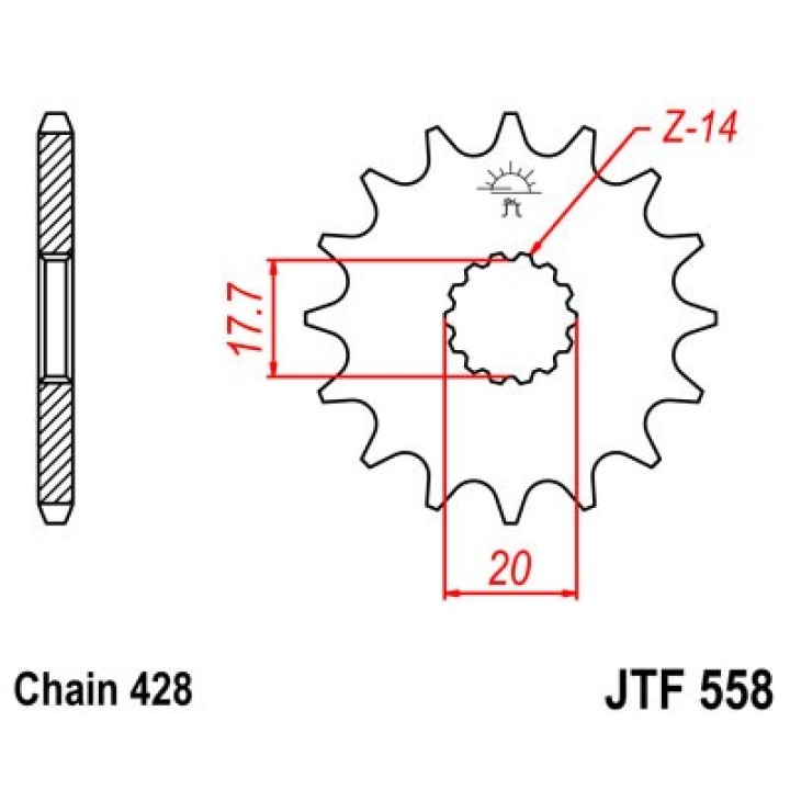 JT SPROCKETS Front sprocket in SMC420 alloy steel for motorcycles - Chain pitch 428/520 F558