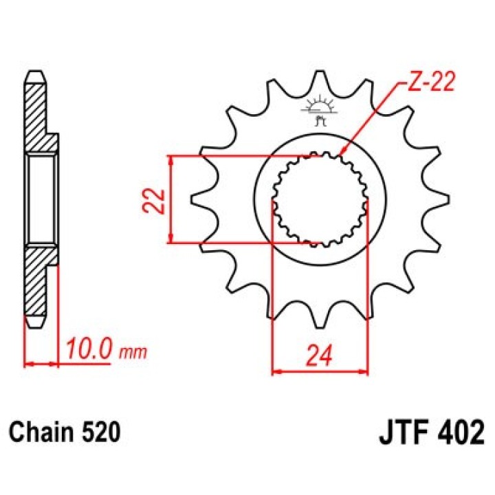 JT SPROCKETS front transmission attack pinion - Lightweight design and high resistance F402