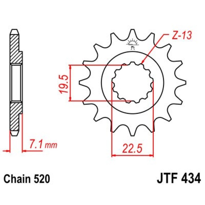 JT SPROCKETS Front transmission drive pinion F434