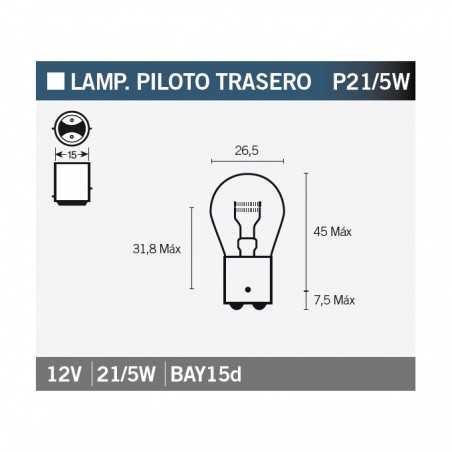 lámpara bombilla roja 12v21/5w para moto o coche