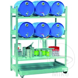 hylde med opsamlingsbakke til tromler 6 x 60 l