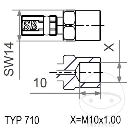 fixed internal thread typ710 m10 x 1.00