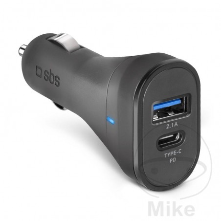 usb töltőadapter autóhoz sbs usb-c 2.1a + 3a