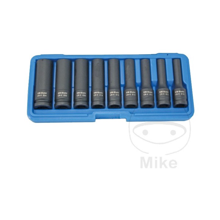 Juego llaves de vasos impacto versión larga E-TORX 1/2 E10-E24 605.13.61