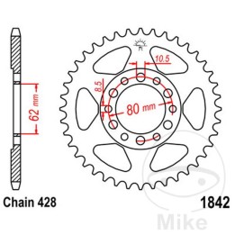 κορώνα μετάδοσης κίνησης 44t p-428 ø062 mm ø080 mm
