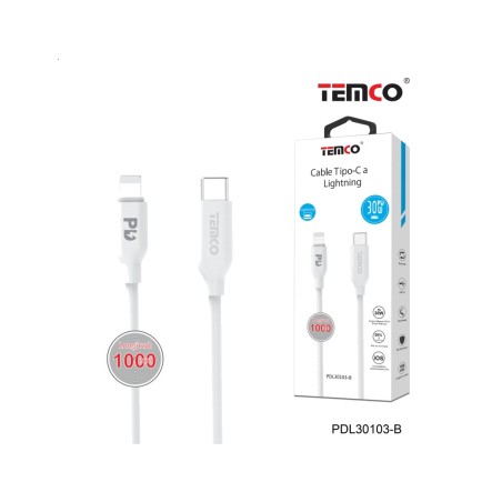 cable. tipo c a iphone 1m 3a pd30w