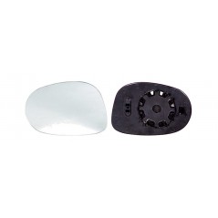 Replacement rear view mirror glass with convex left base
