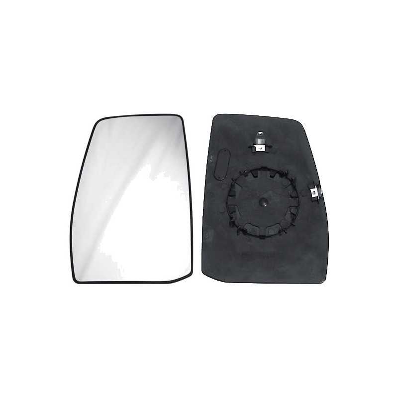 Replacement rear view mirror glass with convex left base