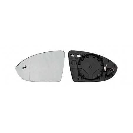 Replacement rear view mirror glass with left base aspherical thermal side