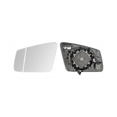 Replacement rear view mirror glass with left base aspherical thermal side