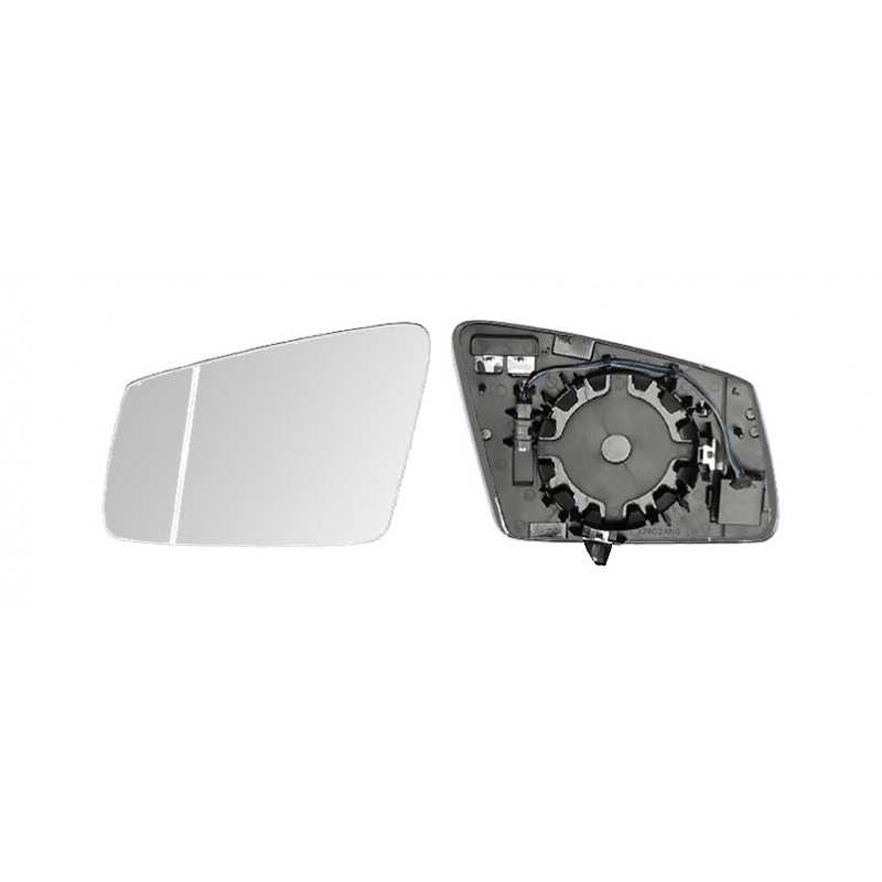 Replacement rear view mirror glass with left base aspherical thermal side