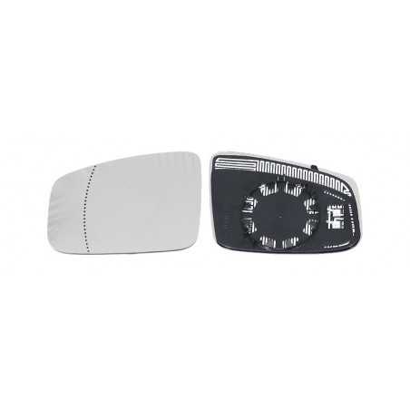 Replacement glass rear view mirror with thermal aspherical left base