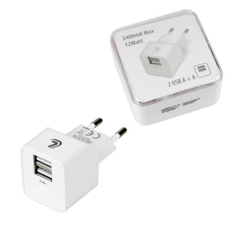 LAMPA 2 port charger plug LINEA ESSENTIAL USB (A+A) -2400 MA 12W 220/240 LAM38690