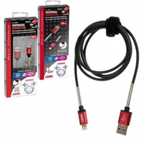 LAMPA Cable de carga universal teléfono móvil USB / MICRO USB/APPLE 8 PINS 100 CM LAM38840
