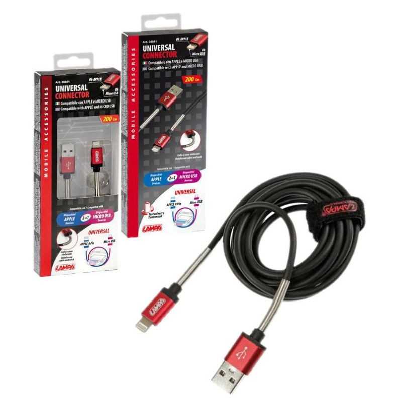 LAMPA Universal mobile phone charging cable USB / MICRO USB/APPLE 8 PINS 200 CM LAM38841