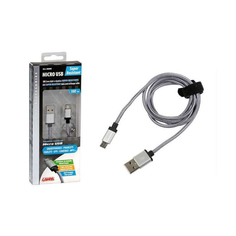 LAMPA Cable de carga metálico reforzado teléfono móvil USB /MICRO 100 CM LAM38886