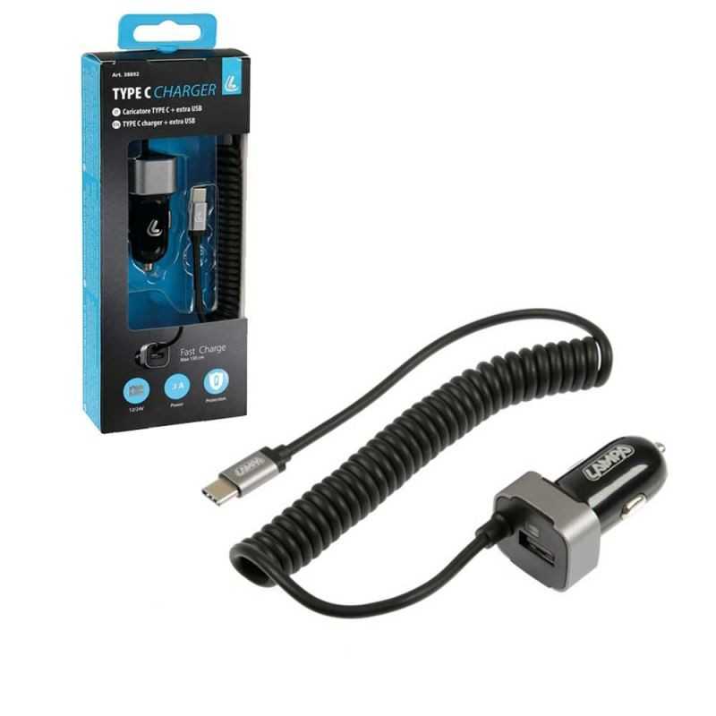 LAMPA Cigarette lighter charger fast charging with cable 1 port for mobile phone TYPE C USB 3000 MA 12/24V 150 CM LAM38892