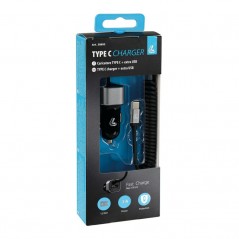 LAMPA Cargador de mechero carga rápida con cable 1 puerto para teléfono móvil TYPE C USB 3000 MA 12/24V 150 CM LAM38892