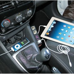 LAMPA Multivoltage cigarette lighter plug with 2 sockets, 2 ports and digital voltmeter USB 12/24V 36V LAM38925