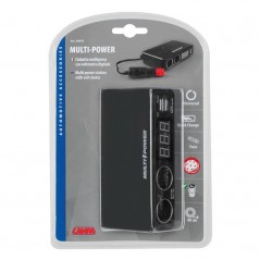 LAMPA Multivoltage cigarette lighter plug with 2 sockets, 2 ports and digital voltmeter USB 12/24V 36V LAM38925