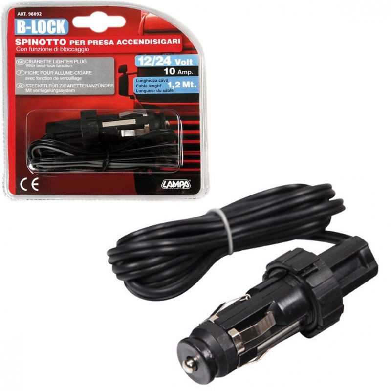 LAMPA Cigarette lighter plug with blocking function B-LOCK 120 CM 10A 12/24V LAM98092