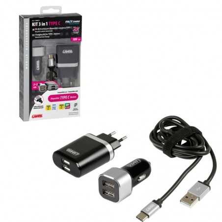 LAMPA Mobile charger kit 3 in 1 fast charge TIPO C 12/24V +230V LAM38853