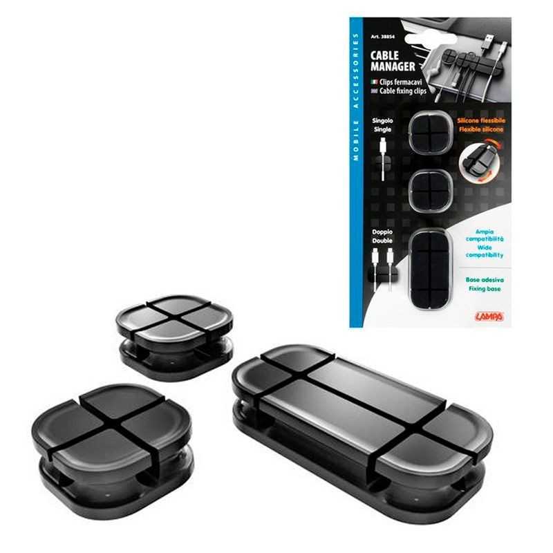 LAMPA Organizador de cables 3 tamaños base adhesiva LAM38854