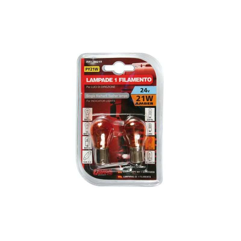 LAMPA Blister 2 lámparas bombillas 1 filamento homologada P21W 24V 21W BAU15S E LAM98219
