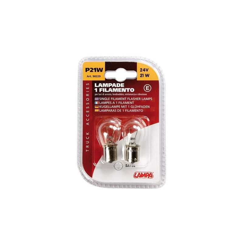 LAMPA Blister 2 lámparas bombillas 1 filamento homologada P21W 24V 21W BA15S E LAM98229