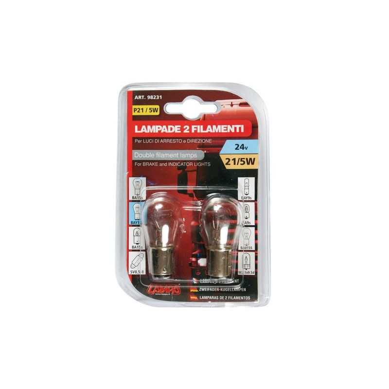 LAMPA Blister 2 lámparas bombillas filamentos homologada P21/5W 24V 21/5W BAY15D E LAM98231
