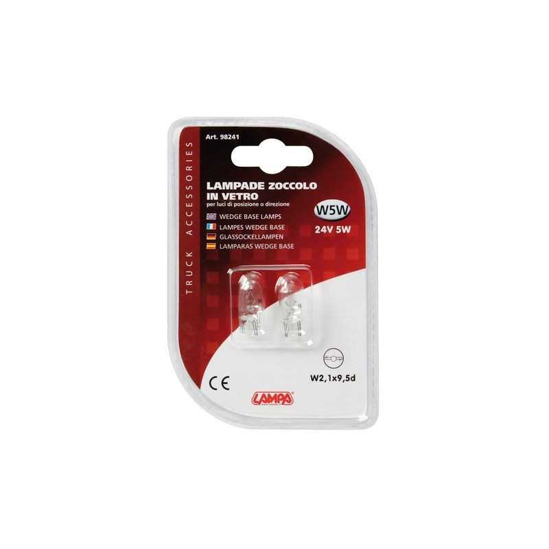 LAMPA Blister 2 lámparas bombillas homologadas sin casquillo W5W 24V 5W W2 1X9 5D E LAM98241