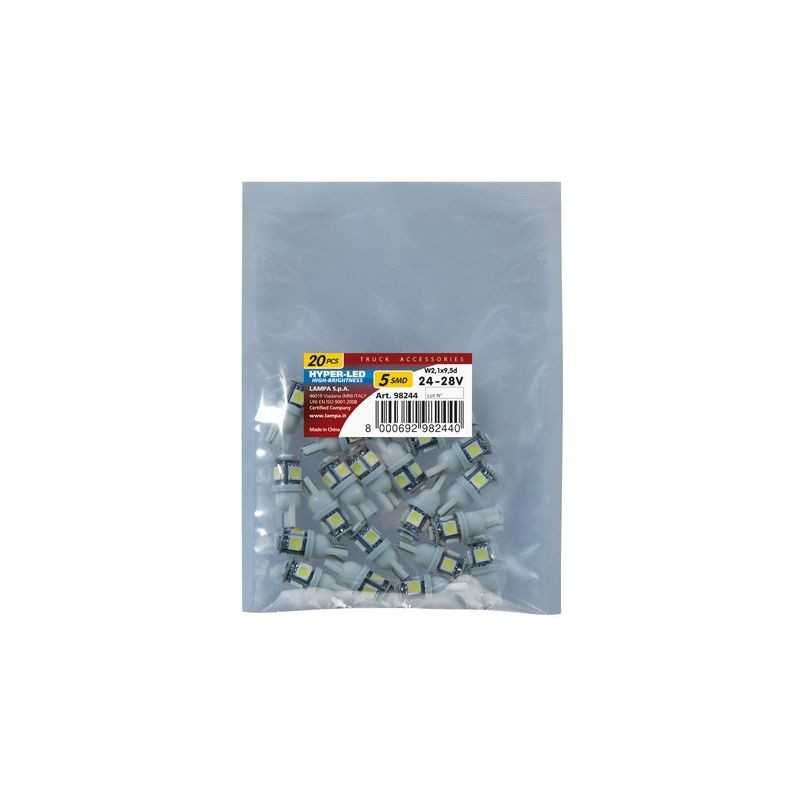 LAMPA Blister 2 lámparas bombillas 3 chips T10 HYPER LED 24/28V 5SMD W2 1X9 5D LAM98244
