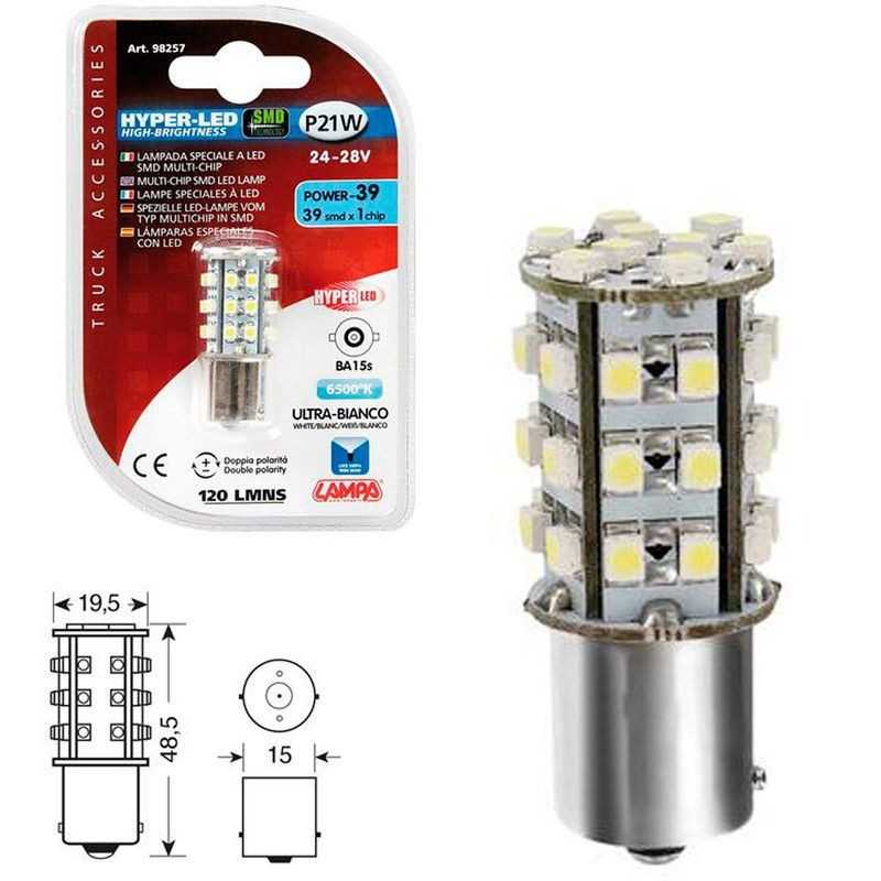 LAMPA LÁMPARA BOMBILLA HYPER LED POWER 39 24/28V P21W LAM98257