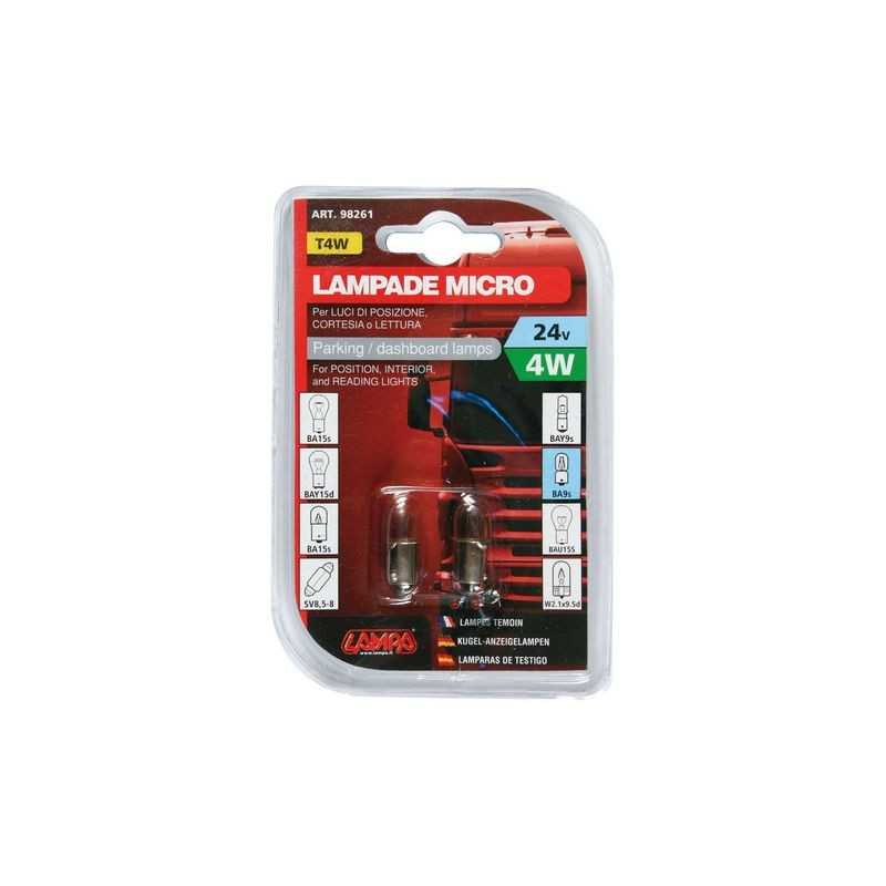 LAMPA Blister 2 lámparas bombillas homologadas T4W MICRO 24V E LAM98261