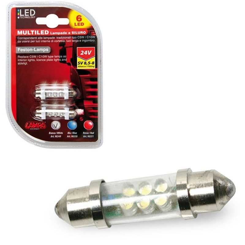 LAMPA Blister 2 lamps white bulbs 11X41 MM 6 LED SILURO 24V SV8 5-8 LAM98349