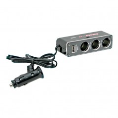 LAMPA Adaptador enchufe mechero 3 tomas 1 puerto USB DUO-4 12/24V LAM39048